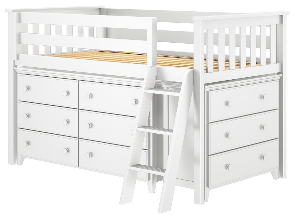 Plank+Beam Twin Low Loft Bed + One 6 Drawer Dresser + One 3 Drawer Dresser Transitional Loft