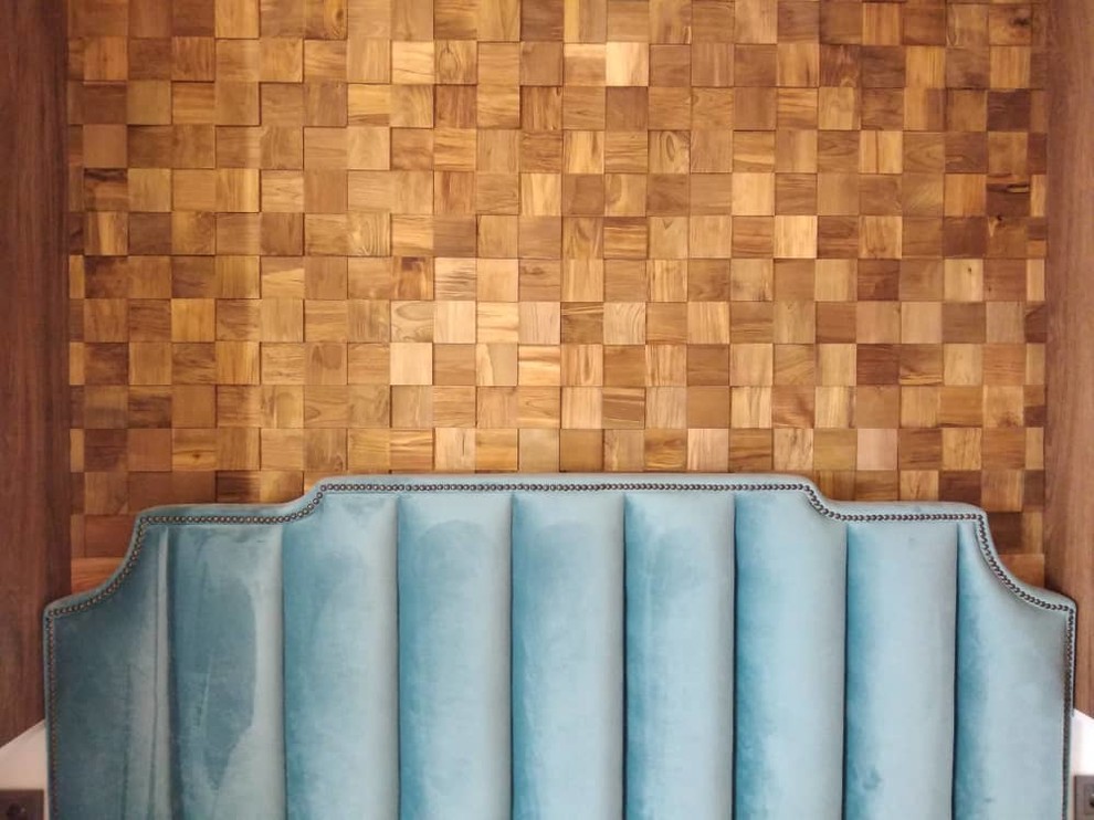 Отделка стены 3д панелями в прикроватной зоне