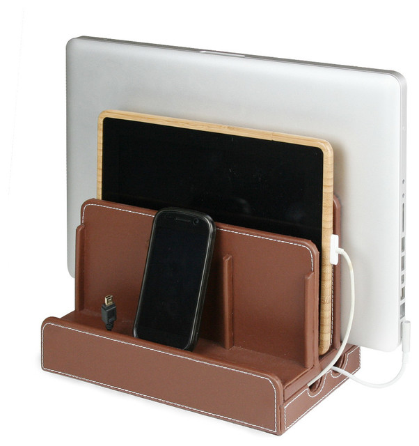 Faux Leather MultiDevice Charging Station Contemporary Desk