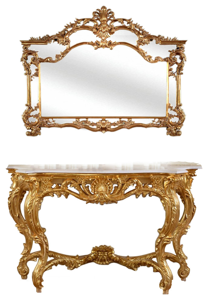 Infinity Gold Console and Mirror Set Victorian Console Tables by