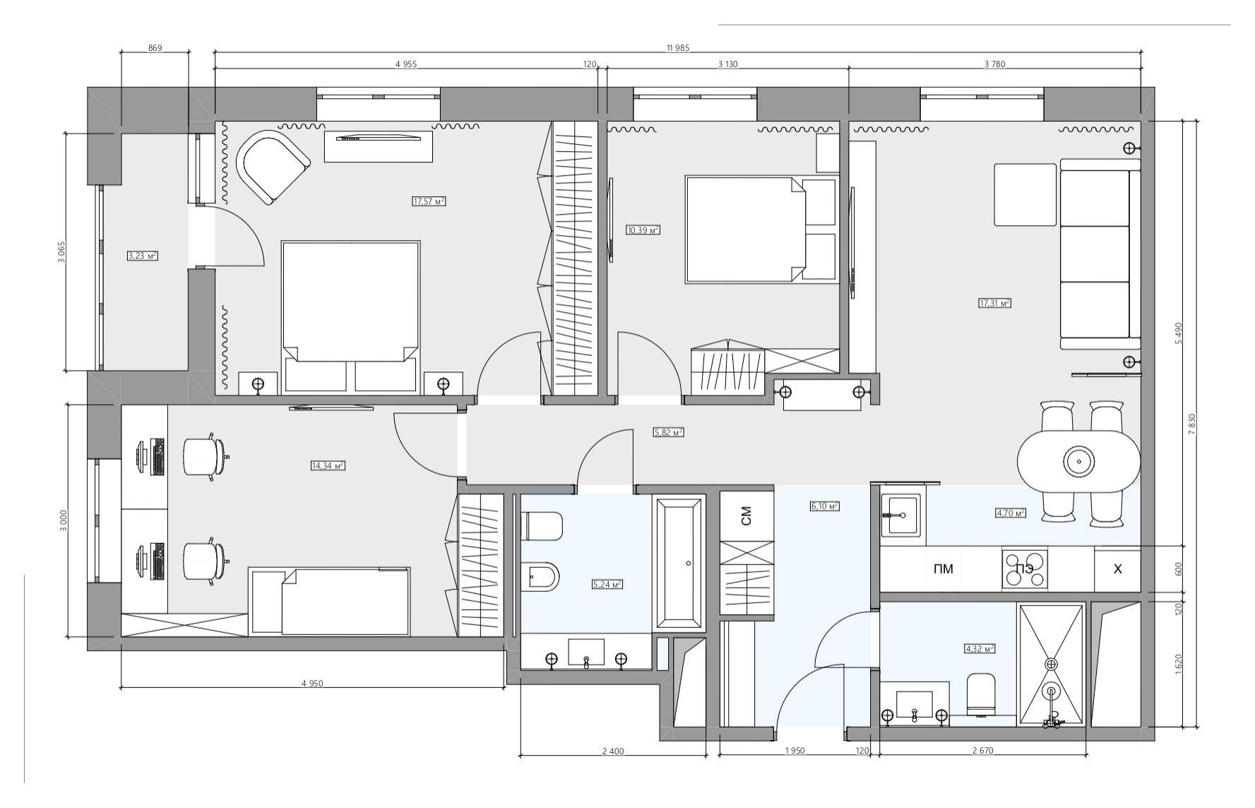 Поиск планировки: Для мамы, папы, дочек и бабушки [3 варианта] | Houzz  Россия