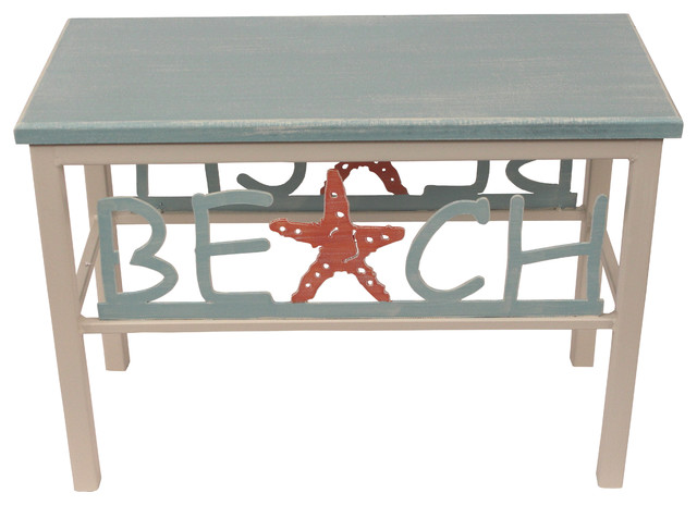 24 Small Bench With Plain Wood Top Beach Starfish Upholstered
