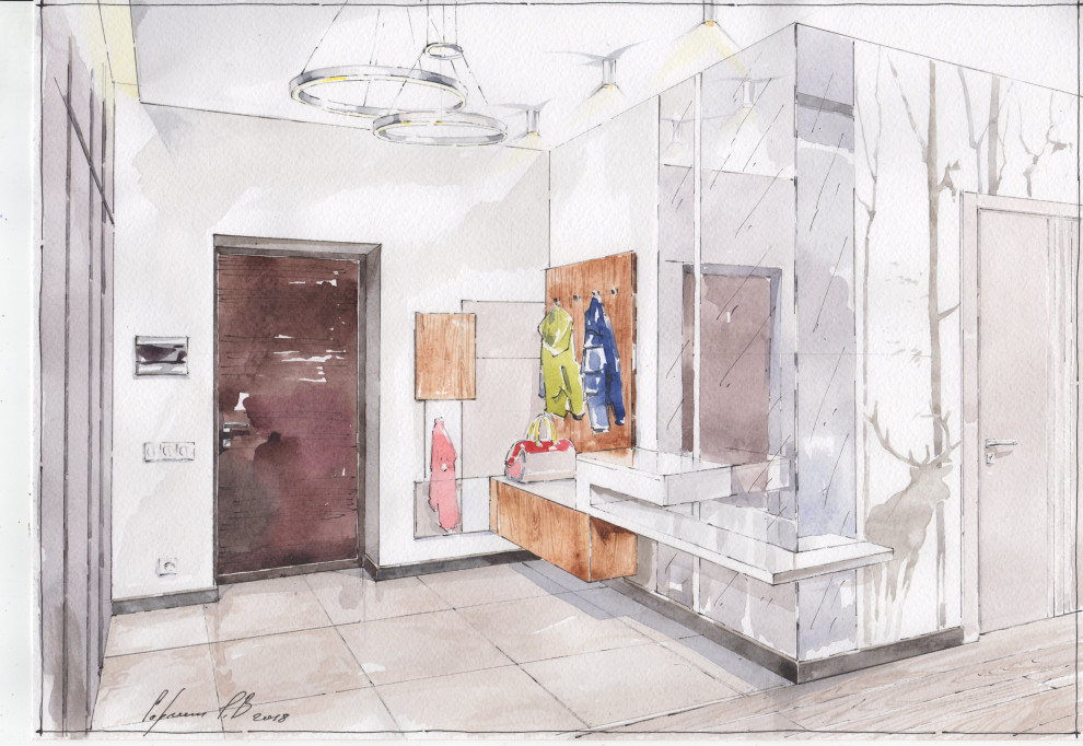 Акварельные эскизы к проекту. Дизайн проект квартиры в современном стиле.