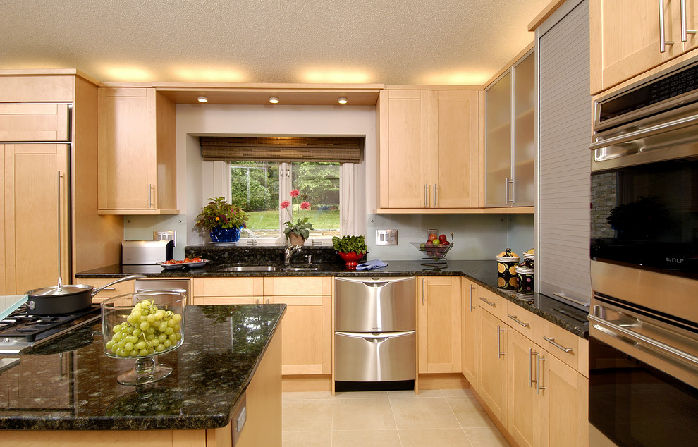 Design ideas for a contemporary kitchen in DC Metro with stainless steel appliances.