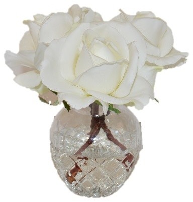 Real Touch White Rose Buds in a Glass Vase