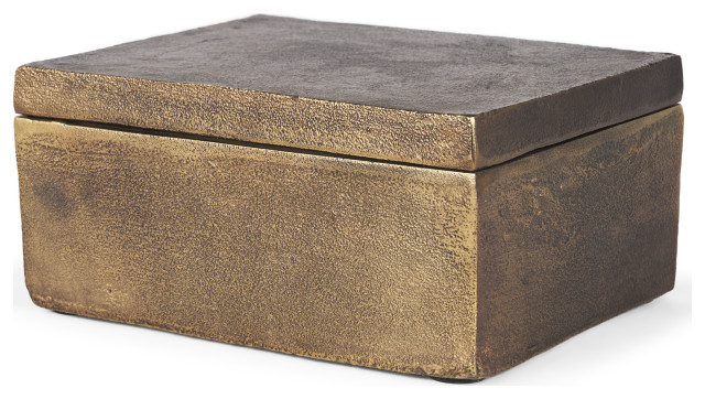 Porschia Large Antiqued Gold Metal Decorative Box, 9.8L x 7.9W x 4.7H ...
