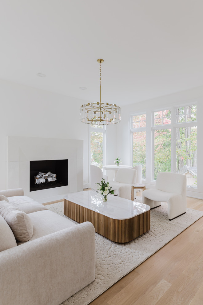 Elegant Modern Living Room Interior With Fireplace and Minimalist White Decor