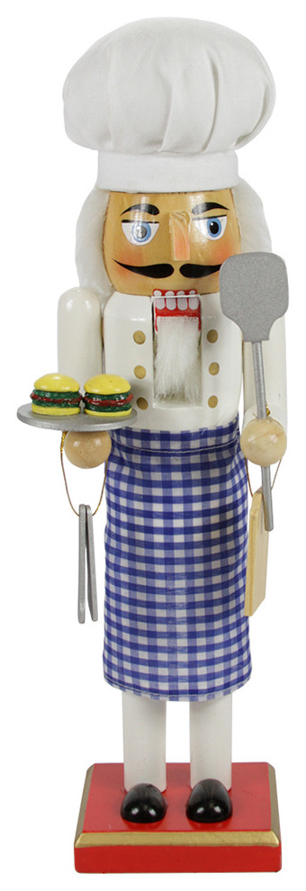 Decorative Wooden Christmas Nutcracker Chef With Gingham Apron, 14.25"