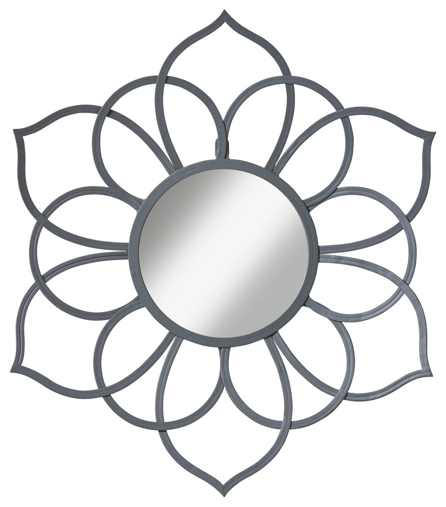Kate and Laurel Brienne Metal Flower Round Wall Accent Mirror, Gray