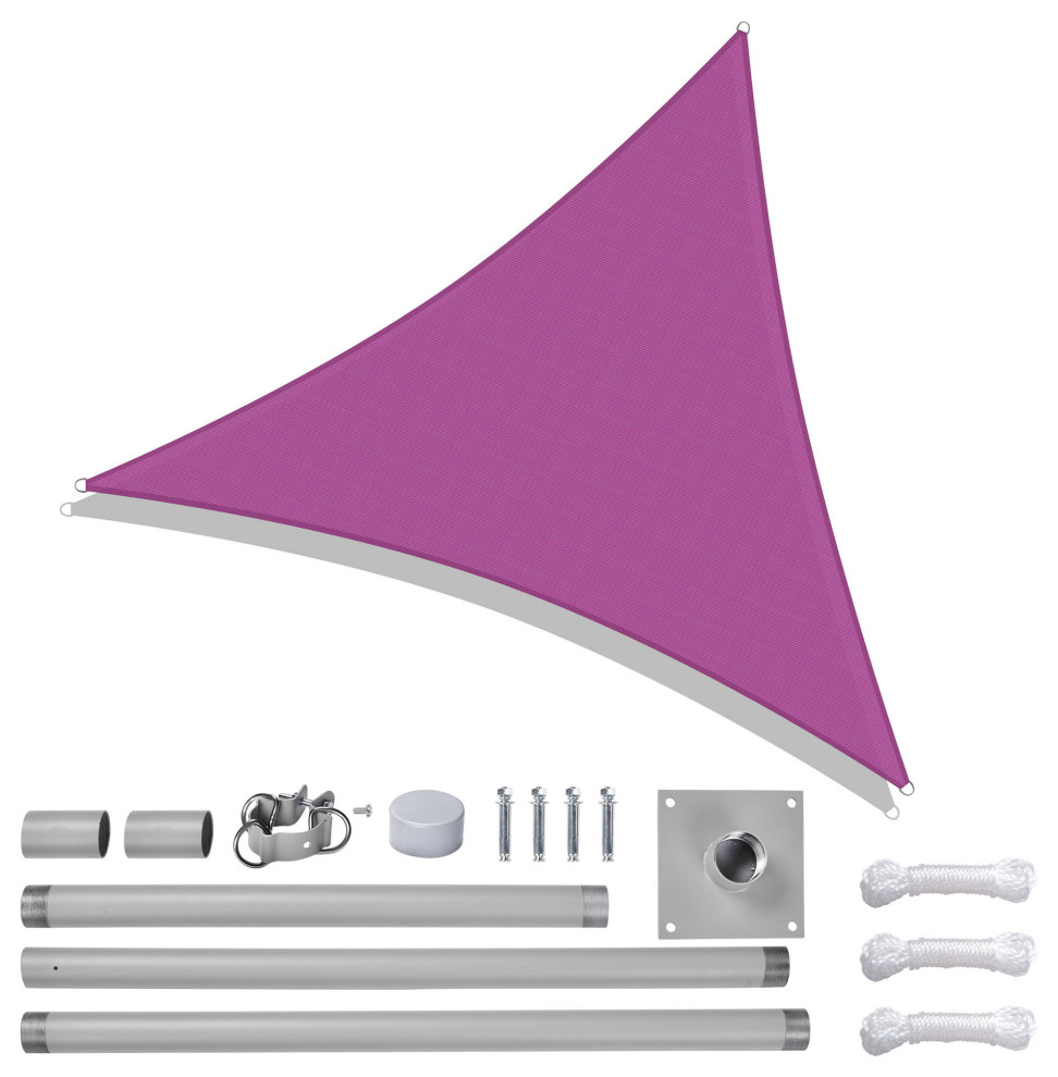 22Ft Triangle Sun Shade Sail Canopy Awning 10Ft Detachable Pole Kit