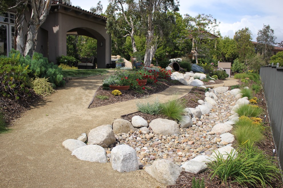 Photo of a mid-sized contemporary side yard partial sun garden in San Diego with a garden path and gravel.