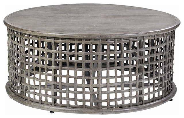 Round Coffee Table Grey Wash Finished Rattan And Teak Wood Hand Crafted Round Coffee Table Grey Wash Finished Rattan And Teak Wood Hand Crafted