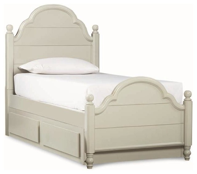 Queen Westport Low Poster Bed With Trundle/Storage Drawer, Morning Mist