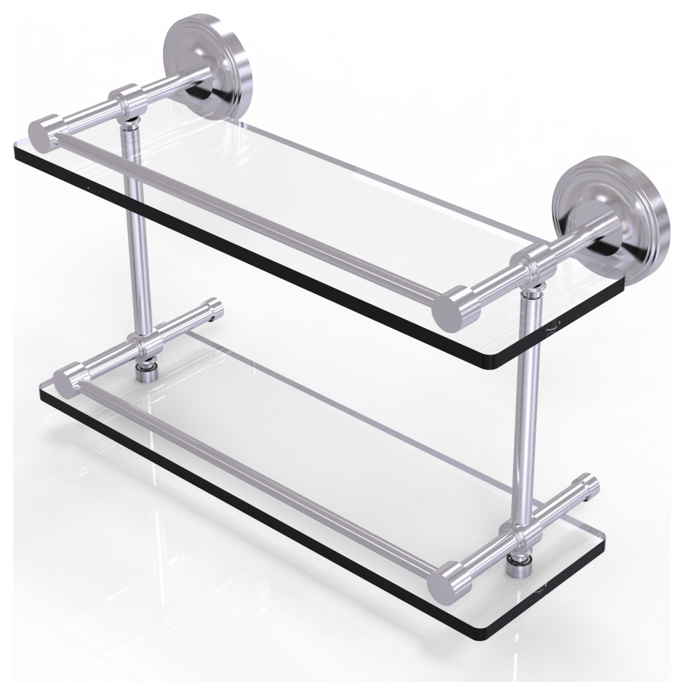 Prestige Regal 16" Double Glass Shelf with Gallery Rail, Satin Chrome