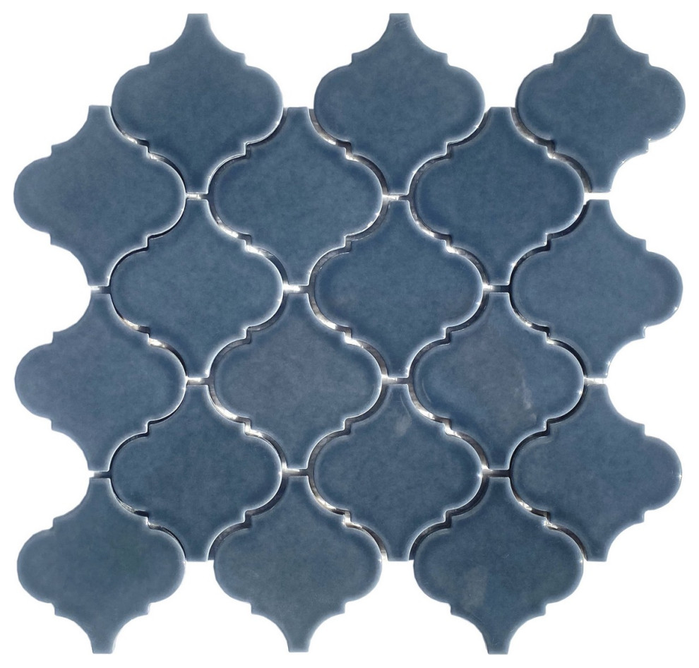 Slate Blue Glossy Arabesque Backsplash Wall Tile, 60 Sq Ft.