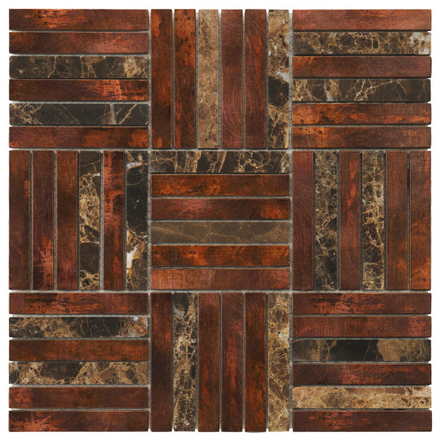 Modket Brown Emperador Marble Antique Copper Color Mosaic Backsplash TDH370AC