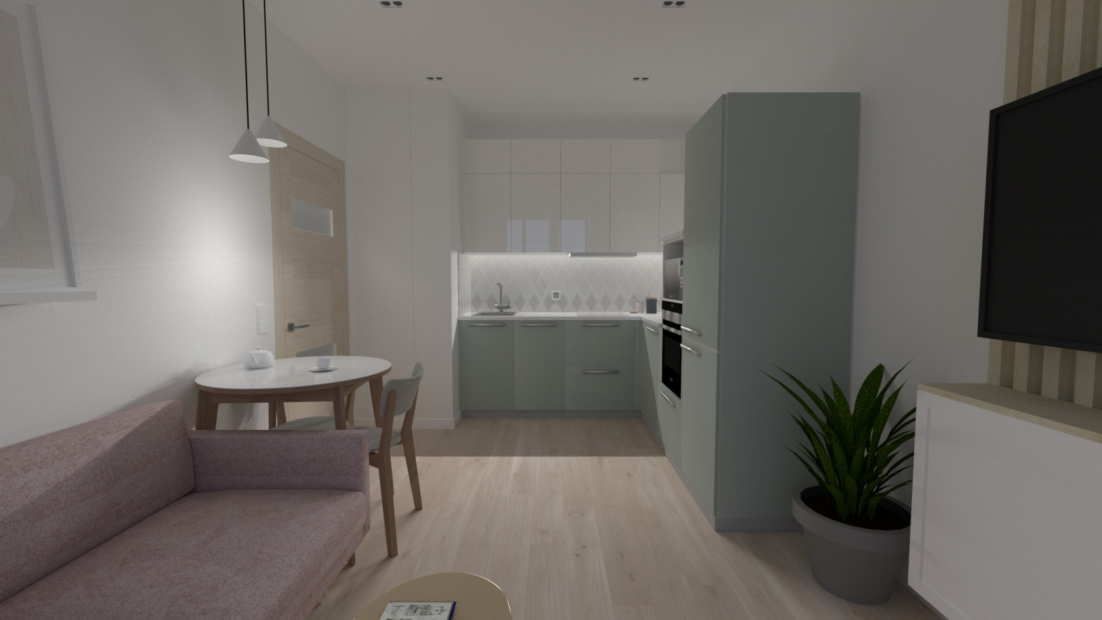 Маленькая цветная евродвушка в ЖК "Артлайн" в нежных тонах