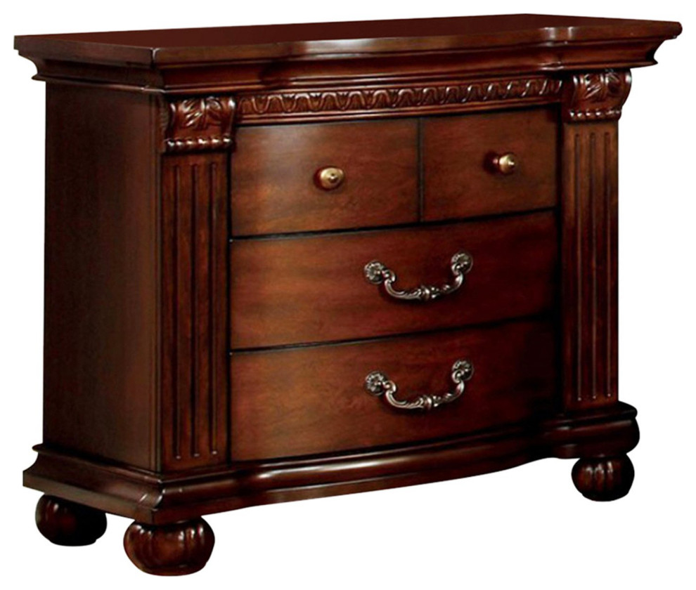 Classic 4 Drawers Nightstand, Bun Feet & Carved Details Traditional Nightstands And Bedside