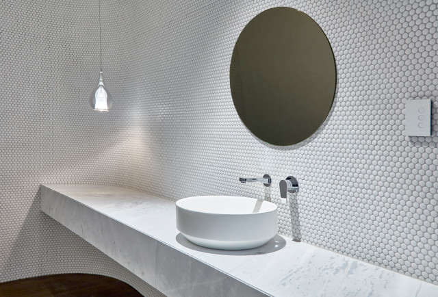 Tudor Revival contemporary-powder-room