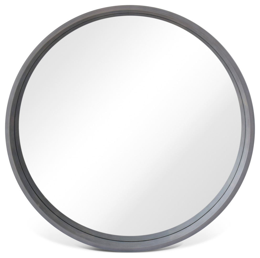 24 inch Grey Round Mirror Wood Framed Circle Wall Mirror Contemporary