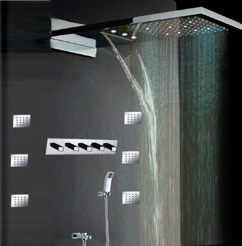 Rectangle Showerhead Contemporary LED Shower Set Silver