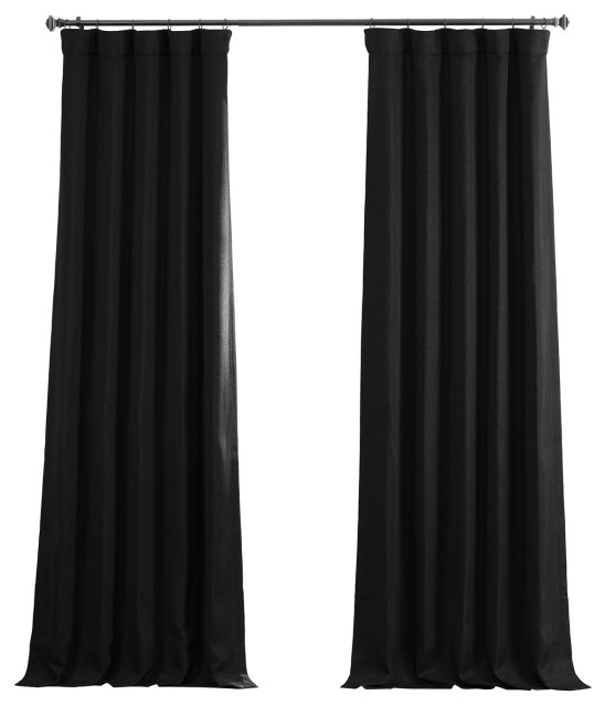 Faux Linen Darkening Curtain Single Panel, Essential Black, 50"x108"