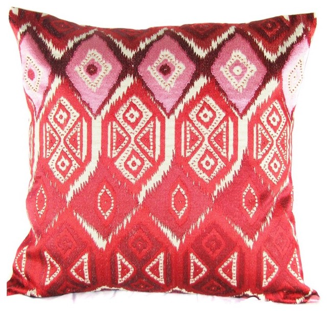 Design Accents Ikat Embroidered Pillow - 20L x 20W in. - KSS-TI-0041-RED