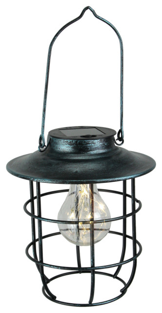 Rustic Industrial Cage Style Solar Powered LED Fairy Light Hanging Lantern
