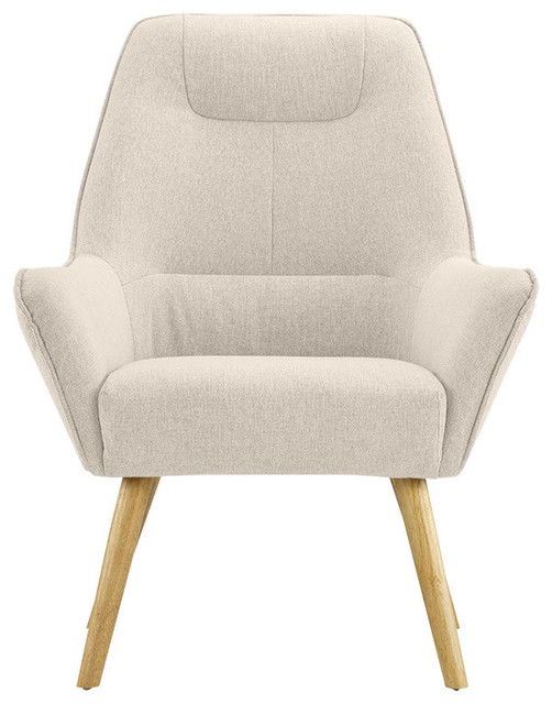 Living Room Accent Chair Natural Wooden Legs Linen Fabric Beige