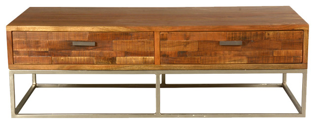 Rustic Wood & Industrial Iron 4-Drawer Coffee Table
