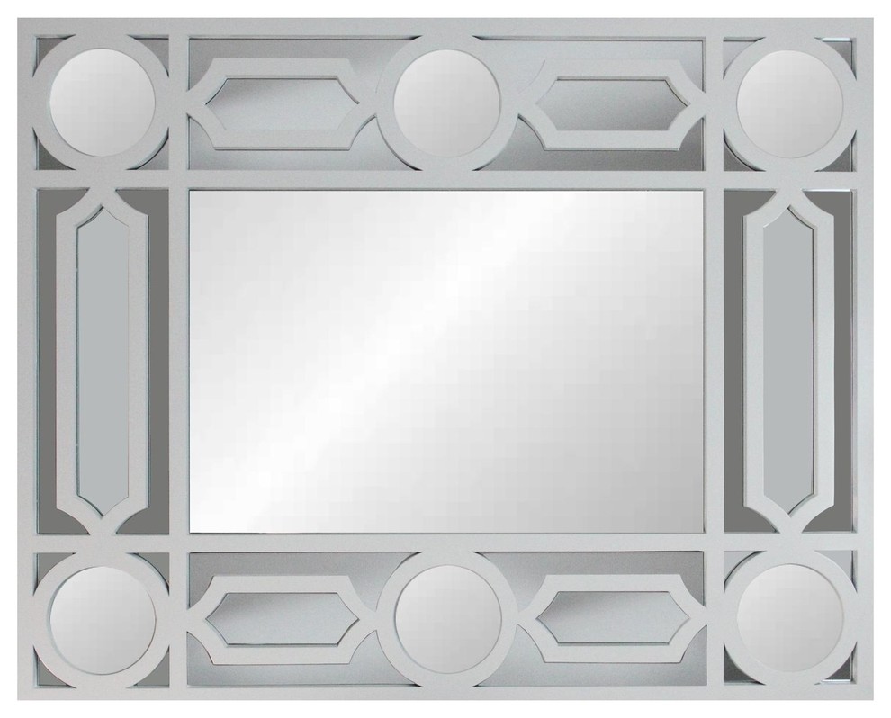 29.5" Geometric Openwork Matte White Decorative Rectangular Wall Mirror