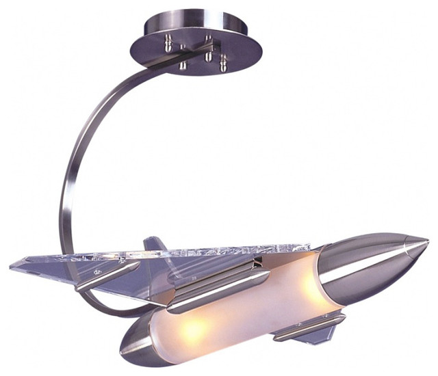 Rocket Ship Light Fixture With Glass Wings And Chrome Frame