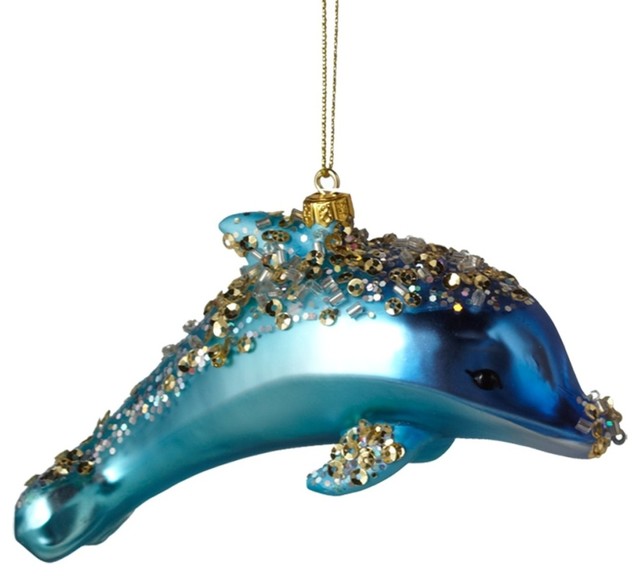 SILVERY GLITTERED 4.5/" RESIN MERMAID HOLDING SEA SHELL NAUTICAL XMAS ORNAMENT