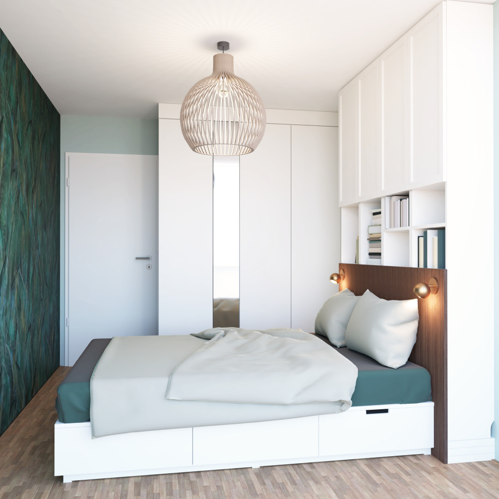 Immagine di una piccola camera da letto design