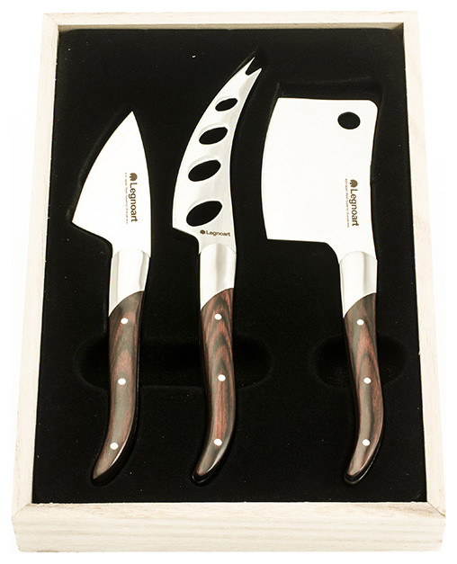 Legnoart Stainless Steel Reggio Cheese Knife 3-Piece Set With Dark Wood Handle