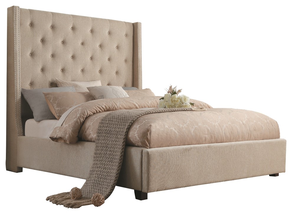 Woodrow Full Bed, Beige, California King Transitional Platform Beds