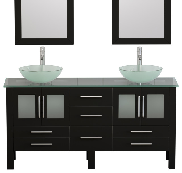 Oregon 63 Espresso Tempered Glass, 63 Inch Double Sink Bathroom Vanity