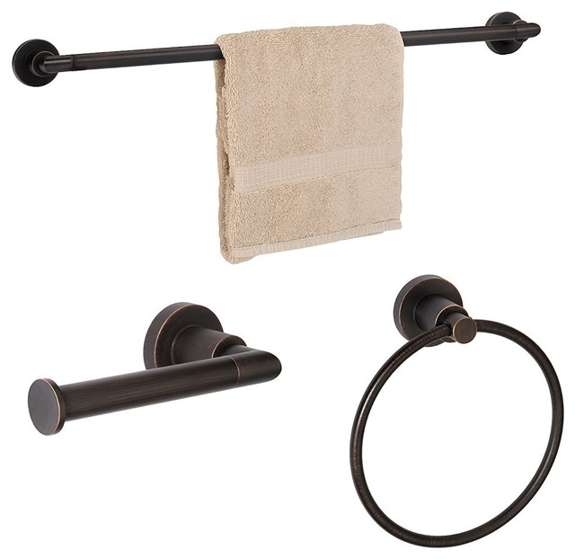 Dark Oil Rubbed Bronze Bathroom Accessories 3 PC Combo 18" Towel Bar Ring Holder 