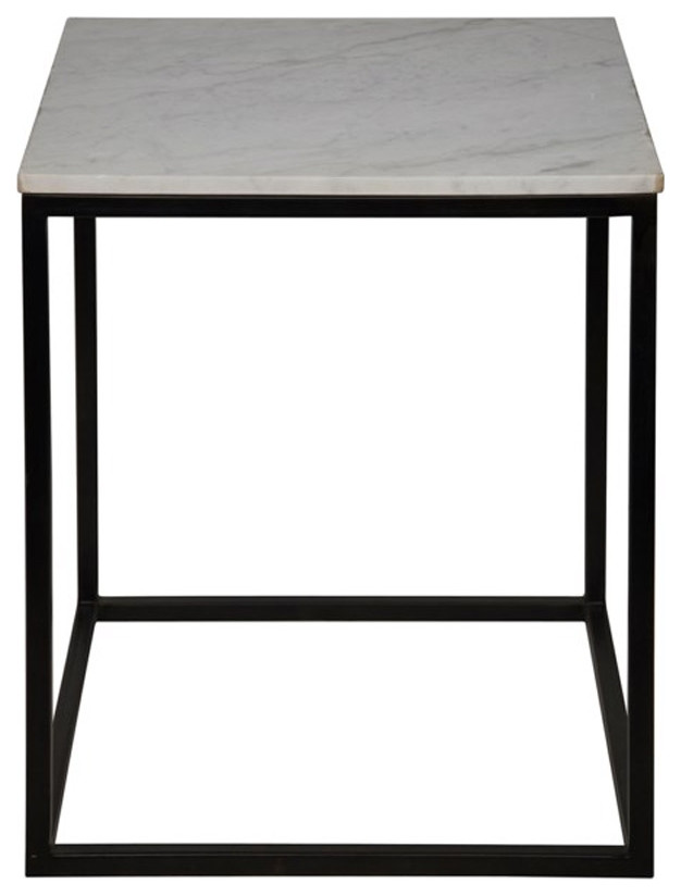 NOIR Furniture Manning Side Table, Black Metal with Quartz Top, Large