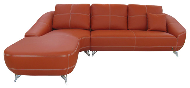 Orange Lucy Leather Sectional Sofa, Mid Century Modern Milton Tan Leather Sectional Sofa Left Chaise