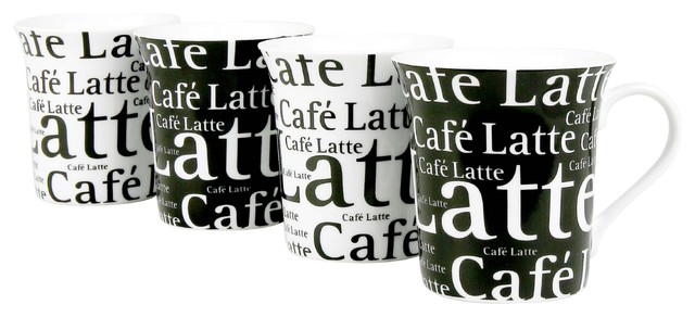 Set Of 4 Orted Cafe Latte Mugs Writing On Black And White Set Of 4 Orted Cafe Latte Mugs Writing On Black And White