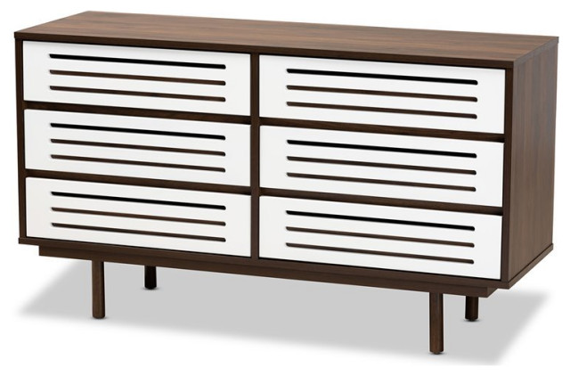 Baxton Studio Meike Two-Tone Walnut and White Finished Wood 6-Drawer Dresser