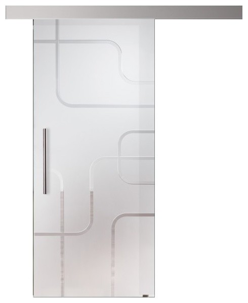 Single Sliding Glass Door Sandblasted Frosted Design Clear