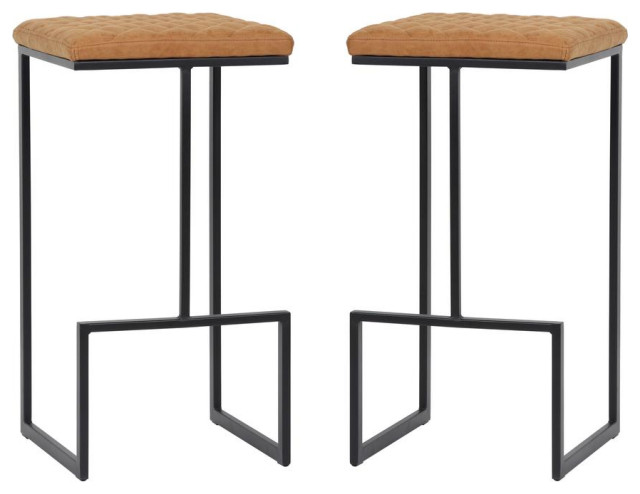 Leisuremod Quincy Leather Bar Stools With Metal Frame Set Of 2 Qs29Br2