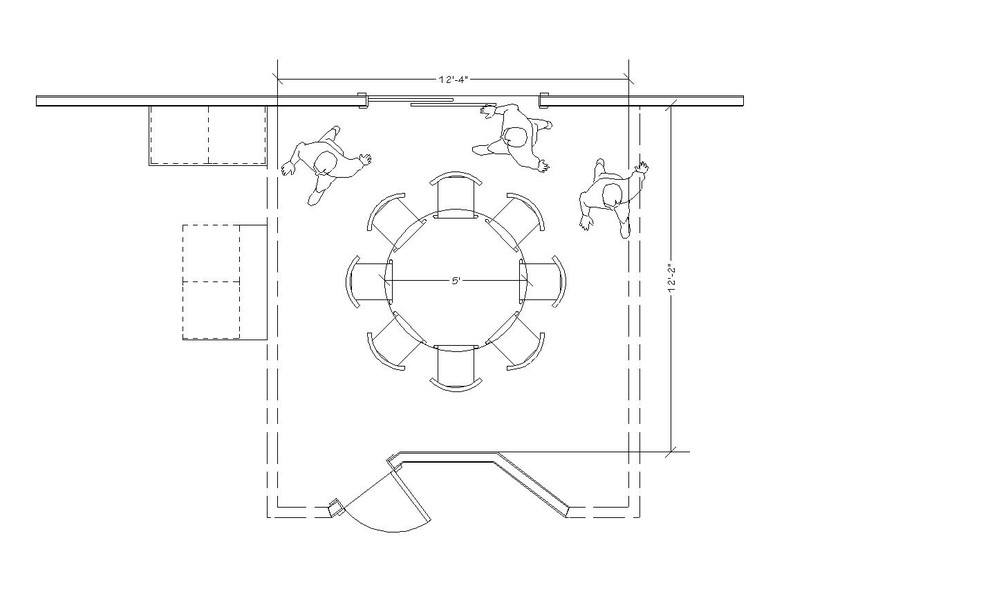 What size dining tables work well in a 12x12 dining room? Round, recta