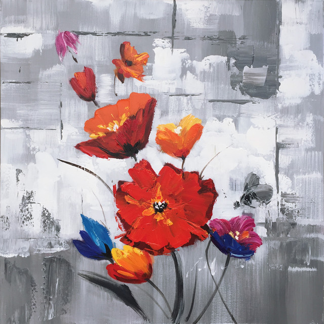 Hand Painted Flowers Wall Decor Artwork II Contemporary Paintings by Bayland Collection