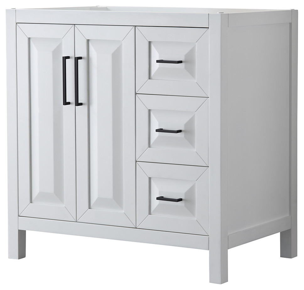 Daria 36" Single Vanity, White, No Top, No Sink, Matte Black Trim