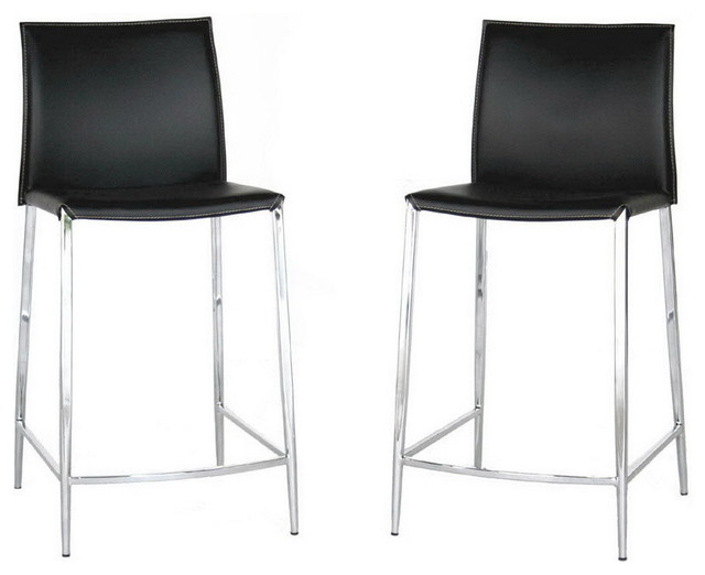 Baxton Studio Jenson Black Leather Counter Height Stool, Set of 2