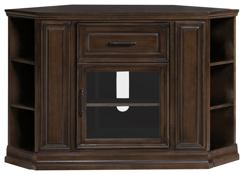 Buffed Pecan 32" High Corner TV Console With Bookcase ends