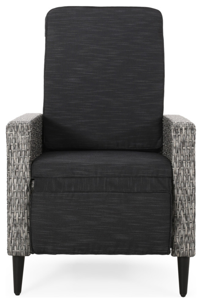 Fircrest Outdoor Wicker Recliner, Mixed Black and Dark Gray